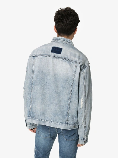 Shop Ksubi Acid Wash Distressed Denim Jacket In Blue