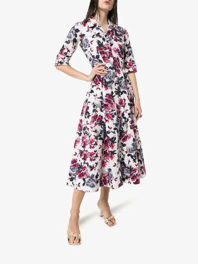 Shop Erdem Kasia Floral Print Flared Shirt Dress In White