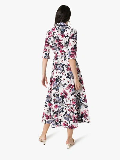 Shop Erdem Kasia Floral Print Flared Shirt Dress In White