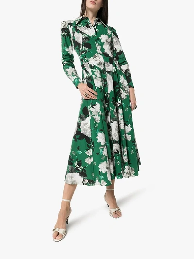 Shop Erdem Josianna Floral Print Flared Shirt Dress In Green