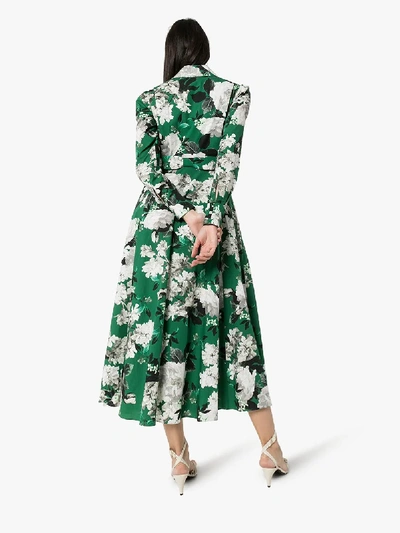 Shop Erdem Josianna Floral Print Flared Shirt Dress In Green