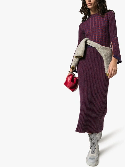 Shop Asai Striped Panel Knit Dress In Purple