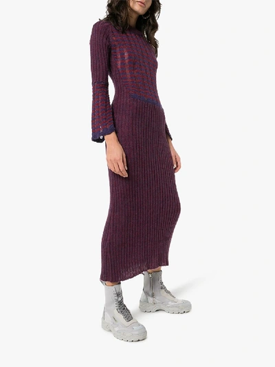 Shop Asai Striped Panel Knit Dress In Purple