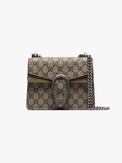 Shop Gucci Neutral Dionysus Gg Supreme Mini Leather Shoulder Bag In Neutrals