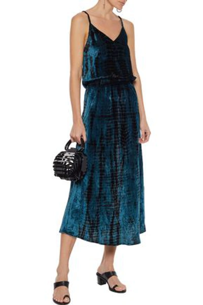 Shop Mes Demoiselles Suzie Tie-dyed Crushed-velvet Midi Slip Dress In Cobalt Blue