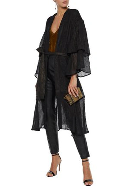 Shop Mes Demoiselles Reflexion Layered Glittered Crinkled-chiffon Kimono In Black