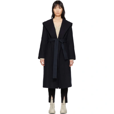 Shop The Row Navy Riona Hooded Coat In Nvy Navy