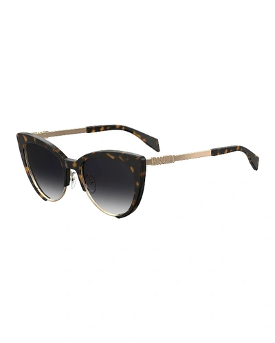 Shop Moschino Mirrored Cat-eye Sunglasses In Brown/dark Gray