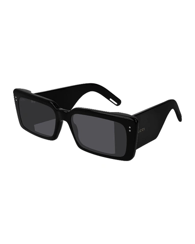 Shop Gucci Two-tone Chunky Rectangle Sunglasses In Black