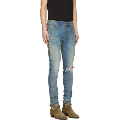 Shop Amiri Indigo Leopard Half Track Broken Jeans In Cil