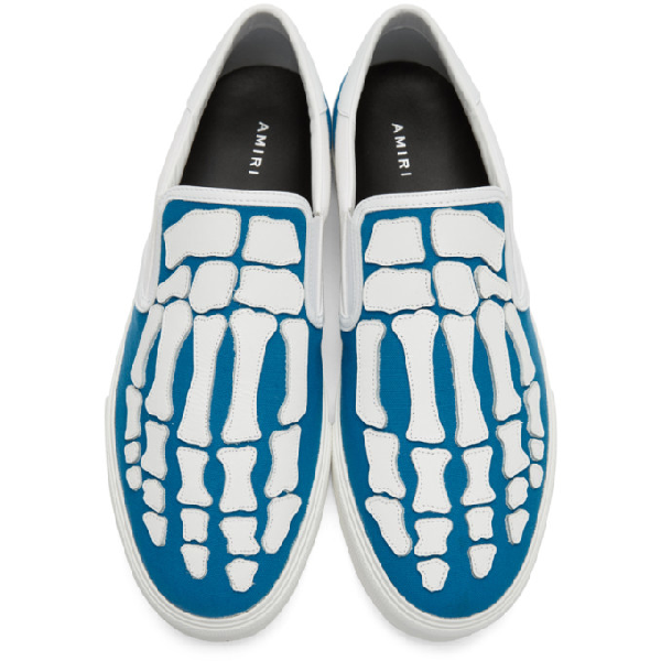 Amiri Skeleton Appliqué Canvas Slip-on Trainers In Blue Multi | ModeSens