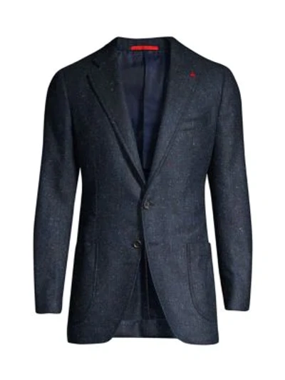 Shop Isaia Classic-fit Donegal Wool & Silk Sportcoat In Navy
