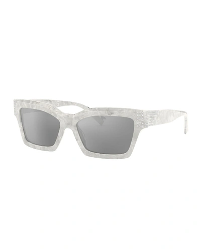 Shop Alain Mikli Arlette Rectangle Acetate Sunglasses In White