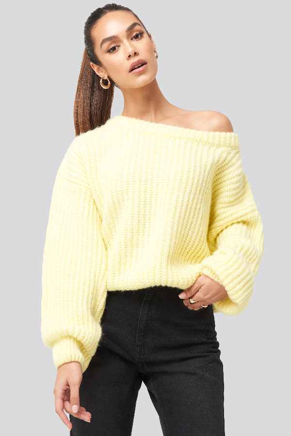 Na-kd Chunky Knitted Off Shoulder Sweater - Yellow In Dusty Light ...