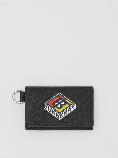 Shop Burberry Small Logo Graphic Grainy Leather Folding Wallet In Black