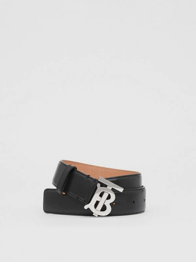 Shop Burberry Monogram Motif Leather Belt In Black/palladium
