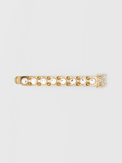 Shop Burberry Crystal Monogram Motif Gold-plated Barrette In Light Gold