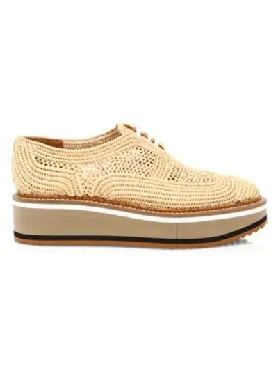 Shop Clergerie Birdie Raffia Wedge Oxfords In Natural