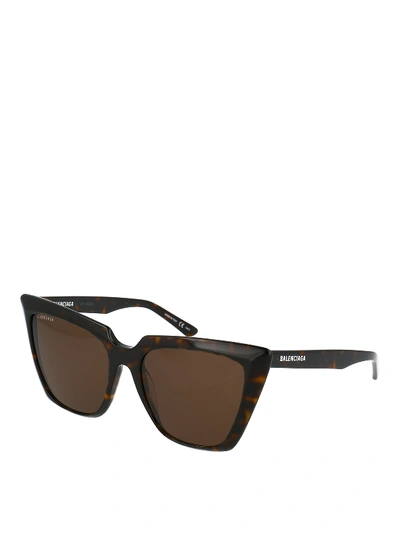 Shop Balenciaga Tortoise Squared Cat-eye Sunglasses In Brown