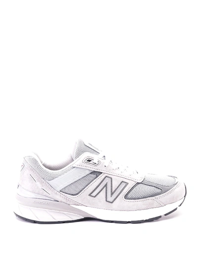 Shop New Balance 990v5 White Tech Mesh And Suede Sneakers In Grey