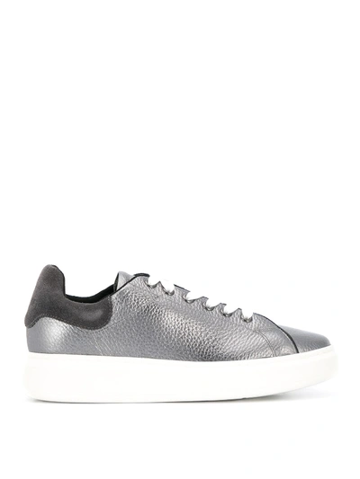 Shop Twinset Hammered Leather Low-top Sneakers In Silver