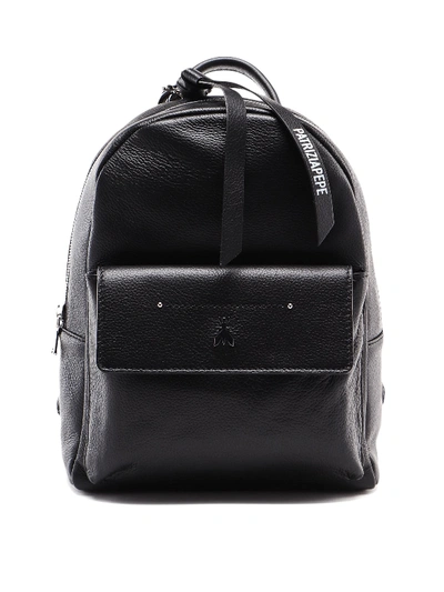 Shop Patrizia Pepe Fly Logo Black Leather Backpack