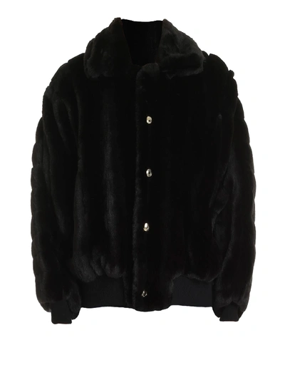 Shop Gcds Back Logo Faux Fur Bomber Jacket In Black