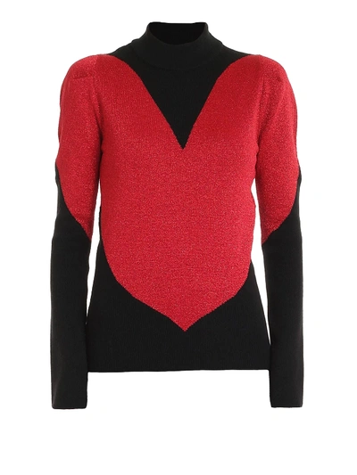 Shop Gcds Maxi Heart Ribbed Turtleneck Sweater In Black