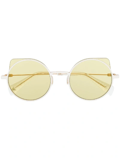Shop Yohji Yamamoto Wingtip Tinted Sunglasses In White