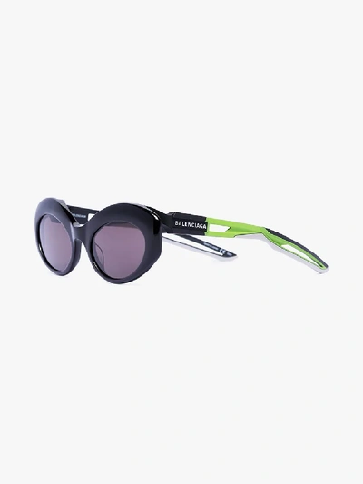 Shop Balenciaga Eyewear Black Oversized Cat Eye Sunglasses