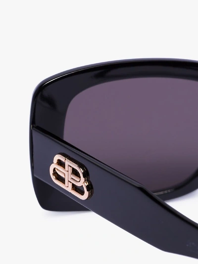 Shop Balenciaga Black Rectangular Bb Logo Sunglasses