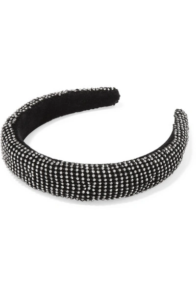 Shop Loeffler Randall Marina Crystal-embellished Velvet Headband In Black
