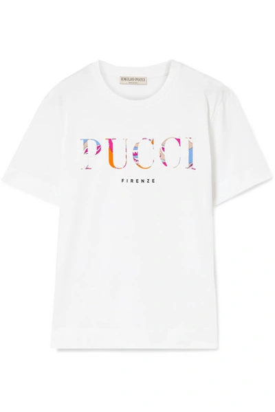 Shop Emilio Pucci Appliquéd Cotton-jersey T-shirt In White