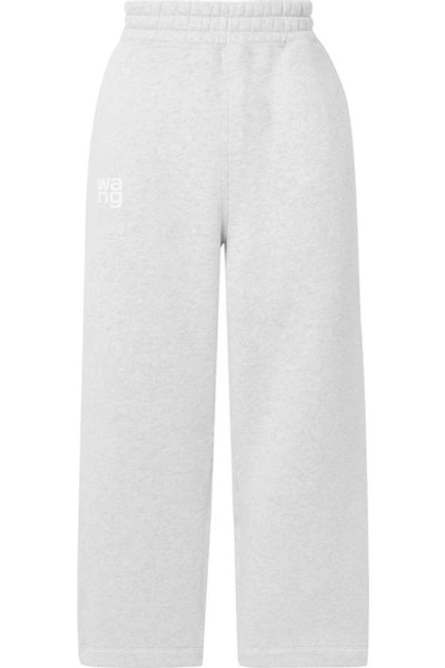 Shop Alexander Wang T Printed Cotton-blend Jersey Track Pants In Light Gray