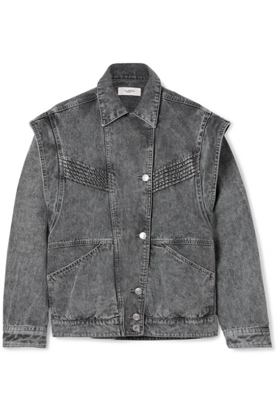 Shop Isabel Marant Étoile Harmon Oversized Convertible Acid-wash Denim Jacket In Gray