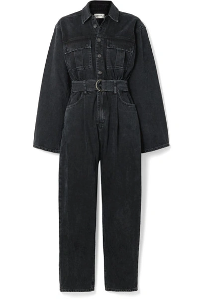 Shop Agolde Tatum Belted Denim Jumpsuit In Black