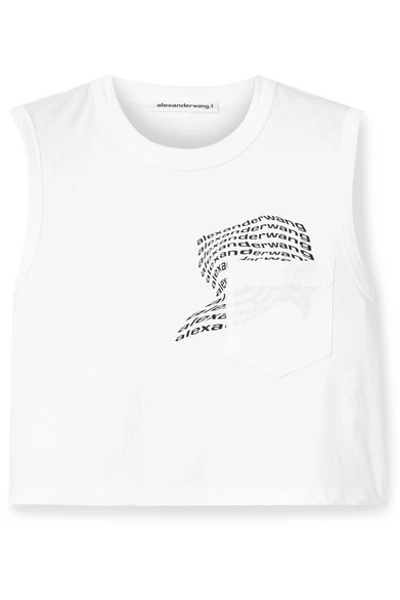 Shop Alexander Wang T Printed Cotton-jersey Tank In White