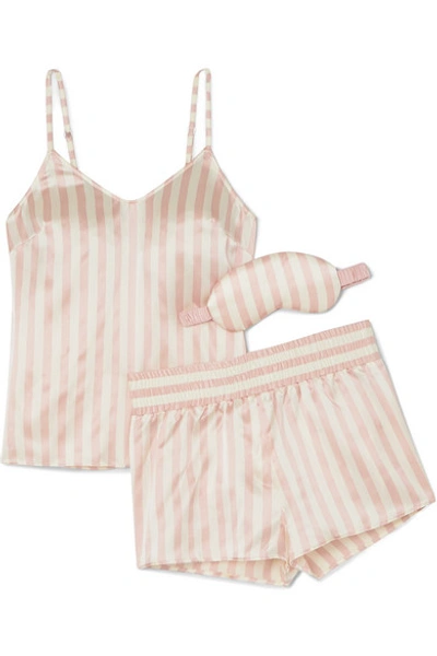 Shop Morgan Lane Mackenzie Striped Silk-satin Pajama And Eye Mask Set In Pink