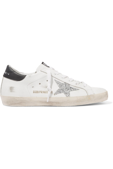 superstar distressed glittered leather sneakers