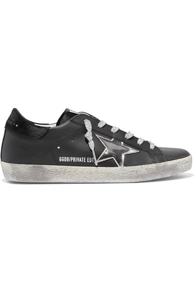 superstar distressed leather and suede sneakers