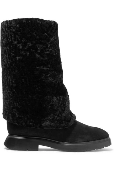 Shop Stuart Weitzman Luiza Chill Shearling-lined Suede Boots In Black