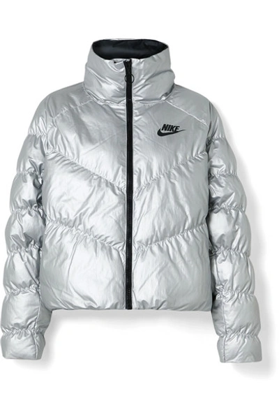 Shop Nike Quilted Padded Metallic Shell Jacket In Silver