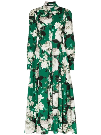 Shop Erdem Josianna Floral Print Flared Shirt Dress In Green