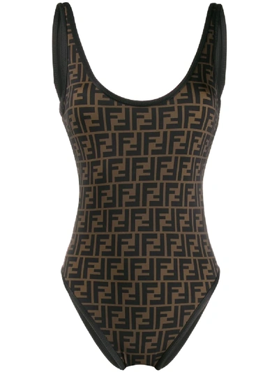 Shop Fendi Monogram-print Reversible Swimsuit In Black
