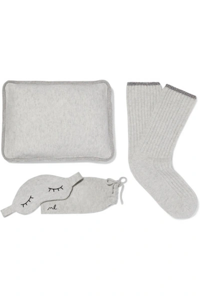 Shop Morgan Lane Sleepy Lurex-trimmed Cashmere Socks, Eye Mask And Pillow Set In Gray