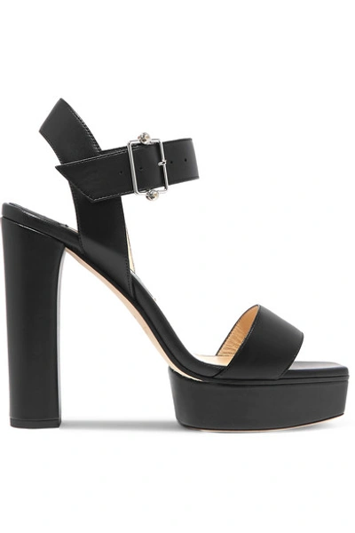 Shop Jimmy Choo Maie 125 Crystal-embellished Leather Platform Sandals In Black