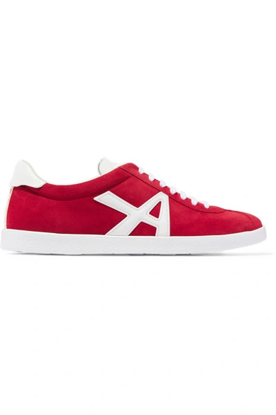 Shop Aquazzura The A Leather-trimmed Suede Sneakers In Red