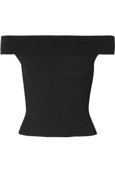 Shop Alexander Mcqueen Off-the-shoulder Ribbed-knit Top In Black