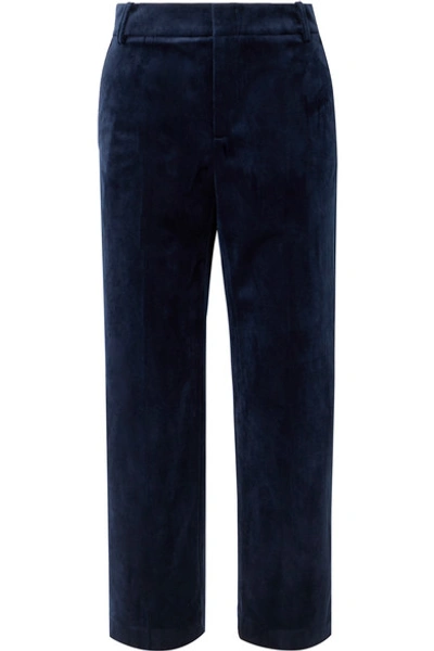 Shop Vince Cropped Velvet Straight-leg Pants In Navy