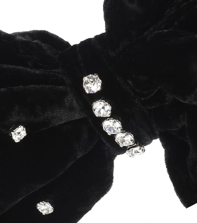 Shop Miu Miu Embellished Velvet Bow Barrette In Black